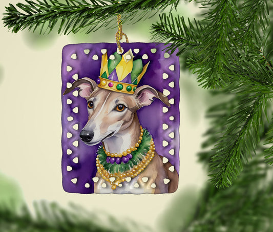 Greyhound King of Mardi Gras Porcelain Ornament