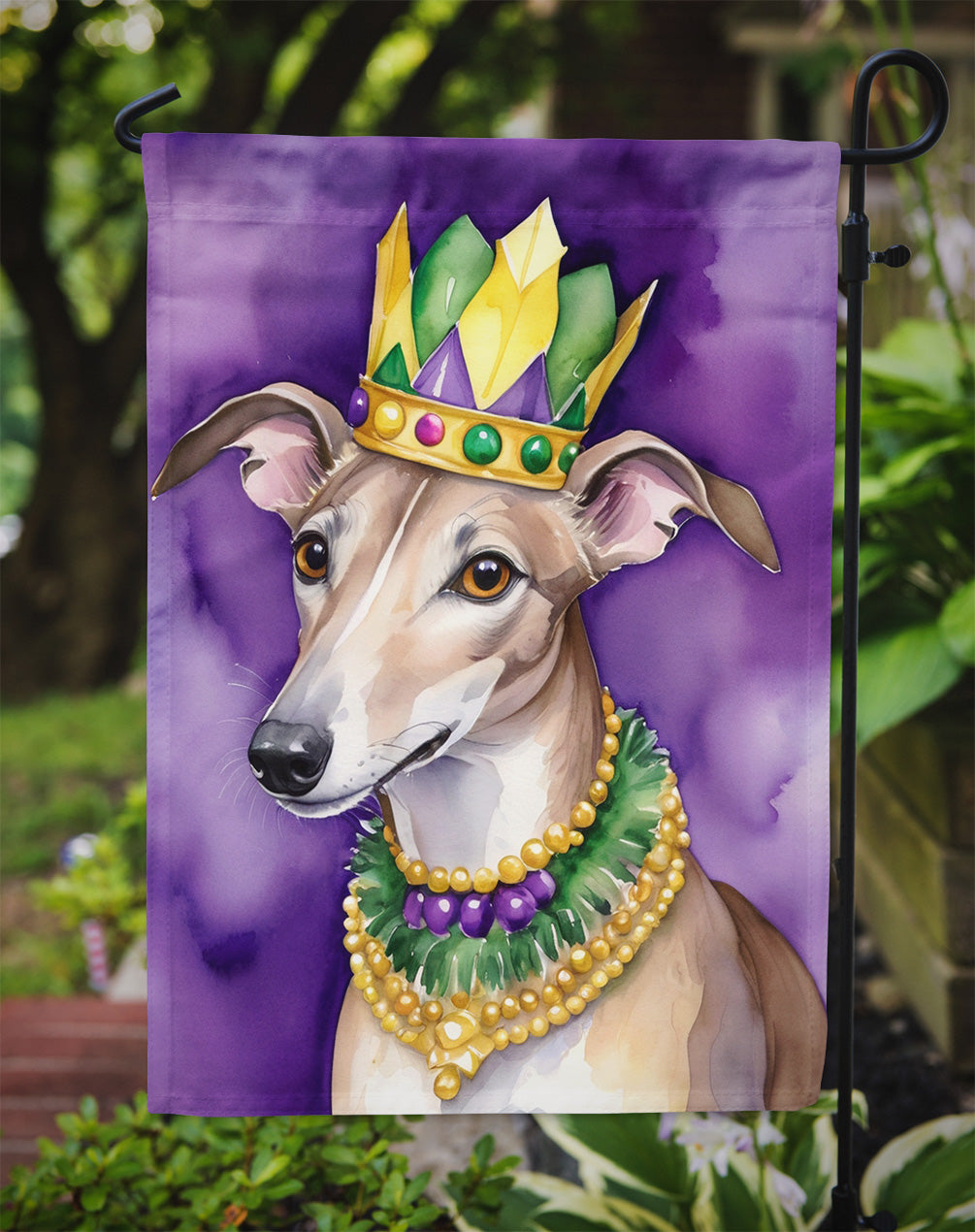 Greyhound King of Mardi Gras Garden Flag - Vibrant Dog-Themed Yard Decor by Caroline's Treasures