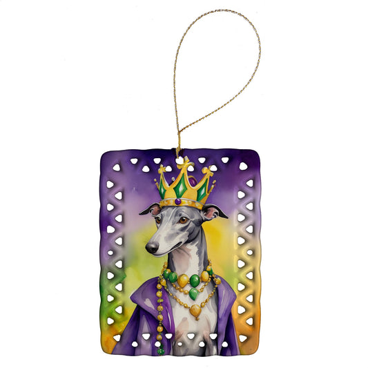 Greyhound King of Mardi Gras Porcelain Ornament