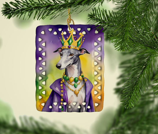 Greyhound King of Mardi Gras Porcelain Ornament
