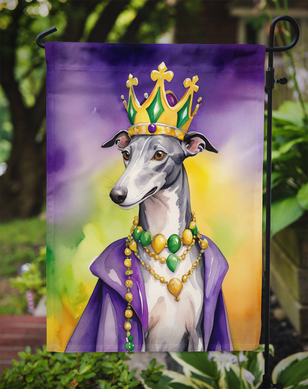 Greyhound King of Mardi Gras Garden Flag - Vibrant Dog-Themed Yard Decor by Caroline's Treasures