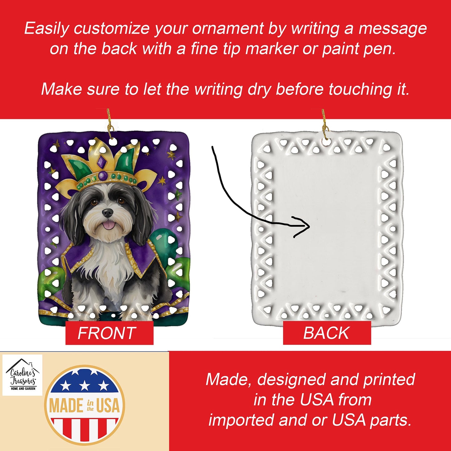 Havanese King of Mardi Gras Porcelain Ornament