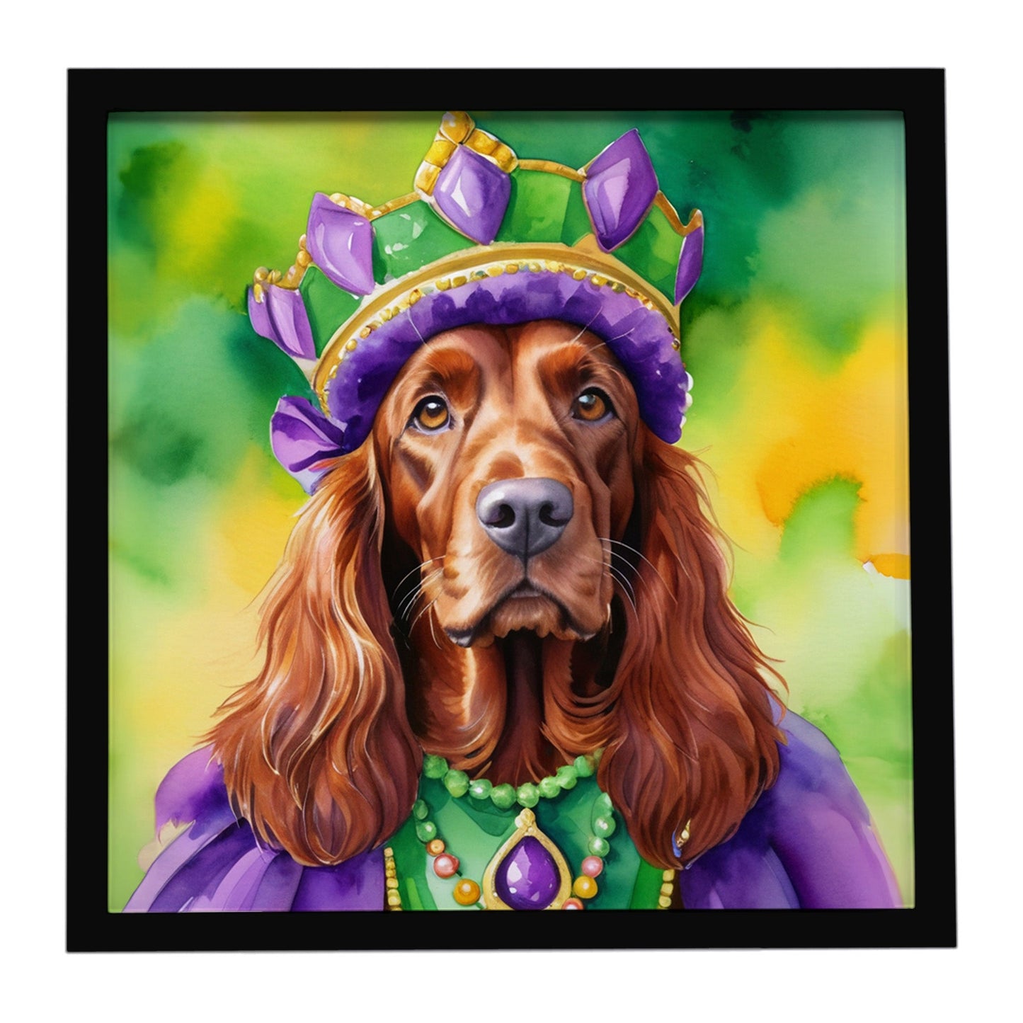 Irish Setter King of Mardi Gras Framed Metal Print