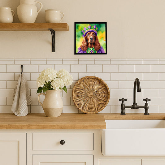 Irish Setter King of Mardi Gras Framed Metal Print