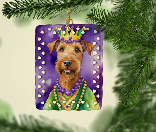 Irish Terrier King of Mardi Gras Porcelain Ornament