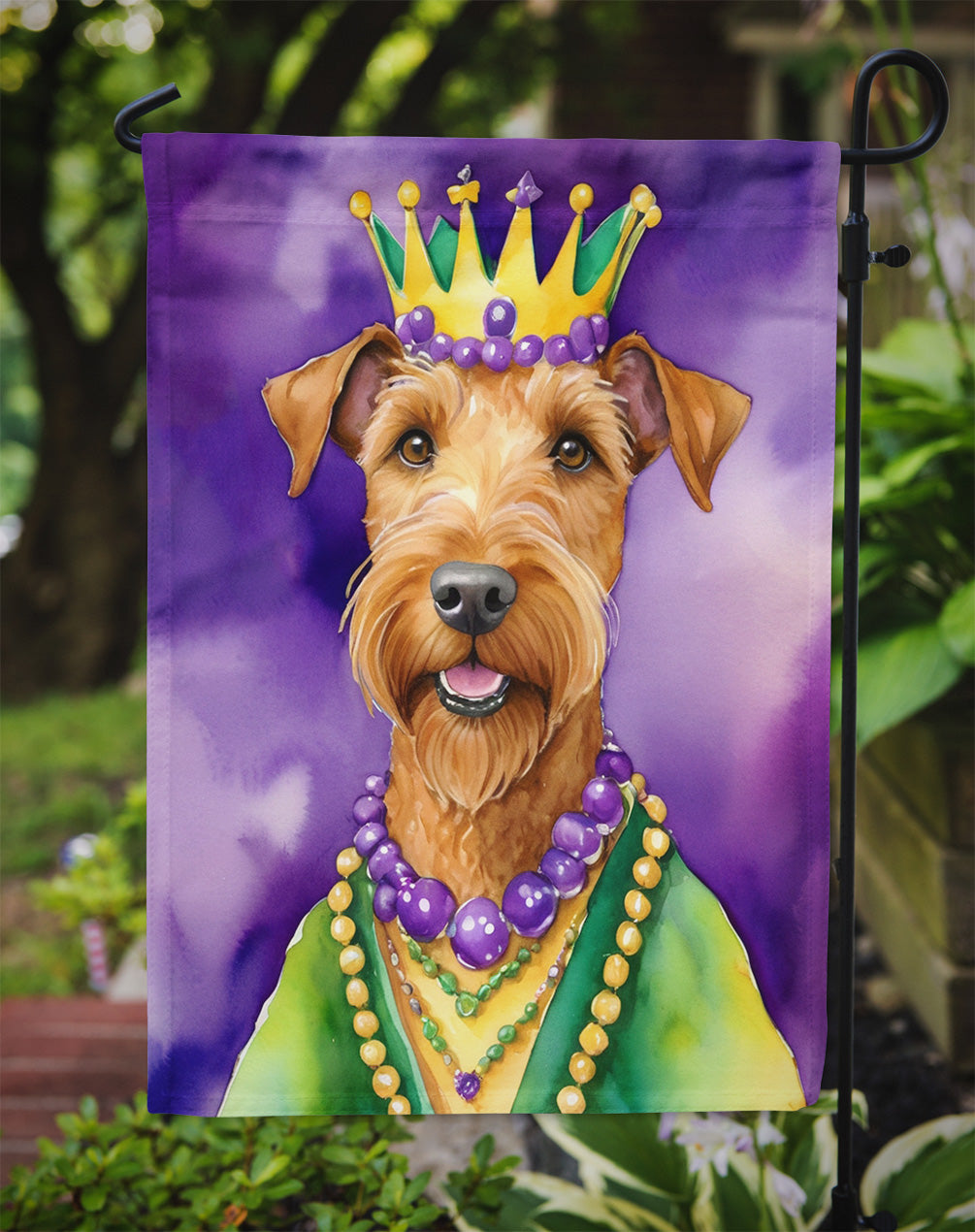 Irish Terrier King of Mardi Gras Garden Flag - Vibrant Dog-Themed Yard Decor by Caroline's Treasures
