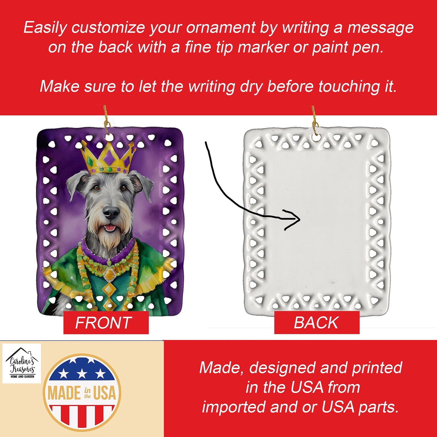 Irish Wolfhound King of Mardi Gras Porcelain Ornament