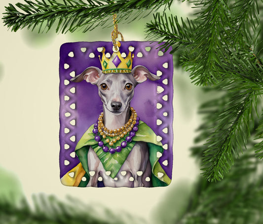 Italian Greyhound King of Mardi Gras Porcelain Ornament