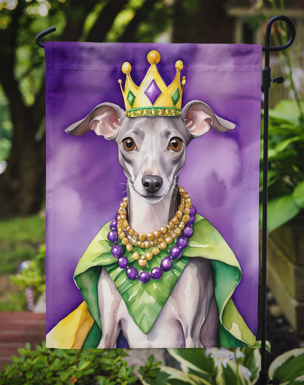 Italian Greyhound King of Mardi Gras Garden Flag - Vibrant Dog-Themed Yard Decor by Caroline's Treasures