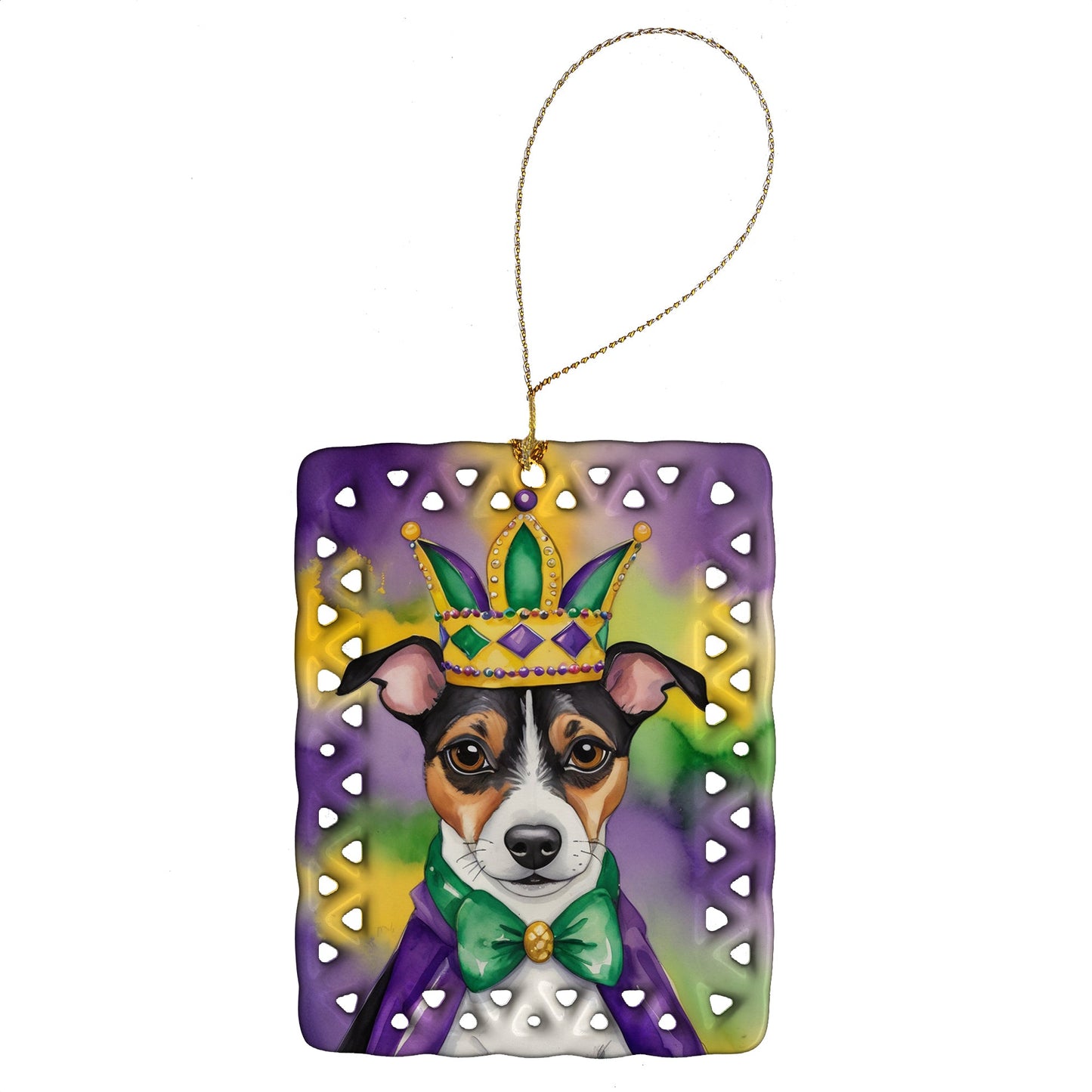 Jack Russell Terrier King of Mardi Gras Porcelain Ornament