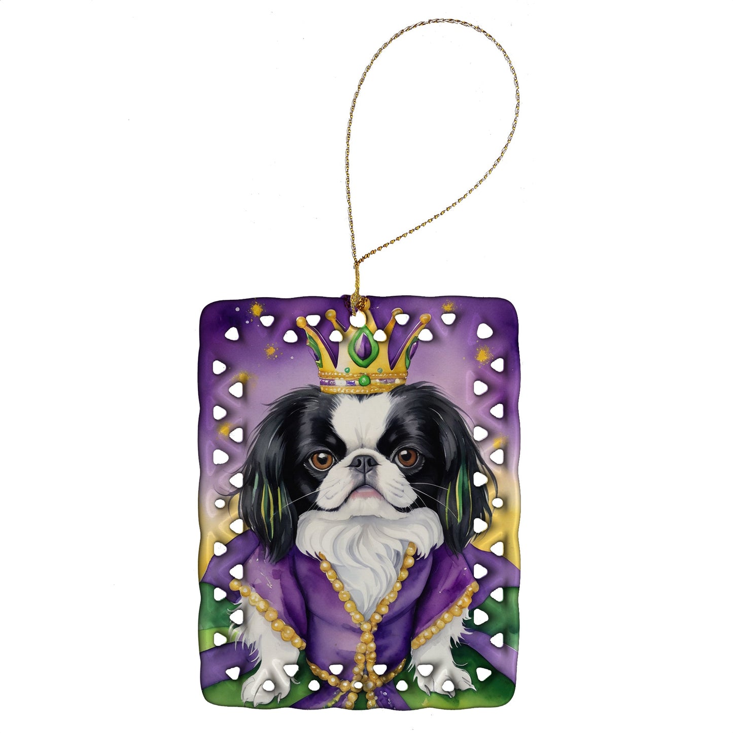 Japanese Chin King of Mardi Gras Porcelain Ornament