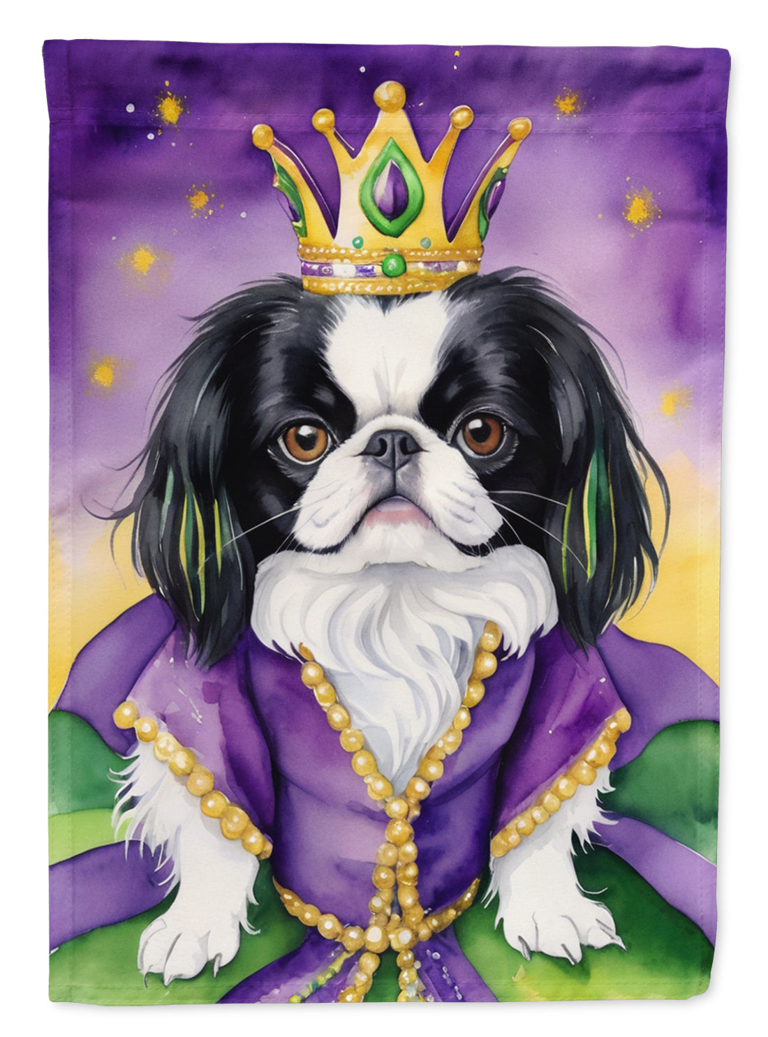 Japanese Chin King of Mardi Gras Garden Flag - Vibrant Dog-Themed Yard Decor by Caroline's Treasures