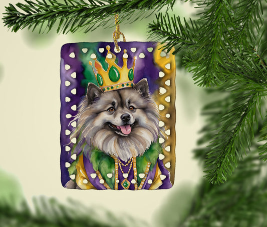 Keeshond King of Mardi Gras Porcelain Ornament
