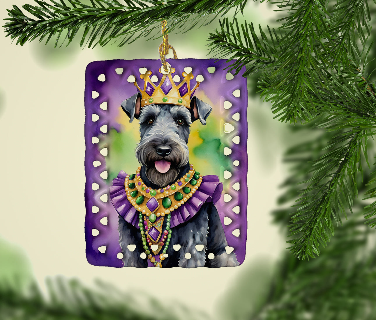 Kerry Blue Terrier King of Mardi Gras Porcelain Ornament