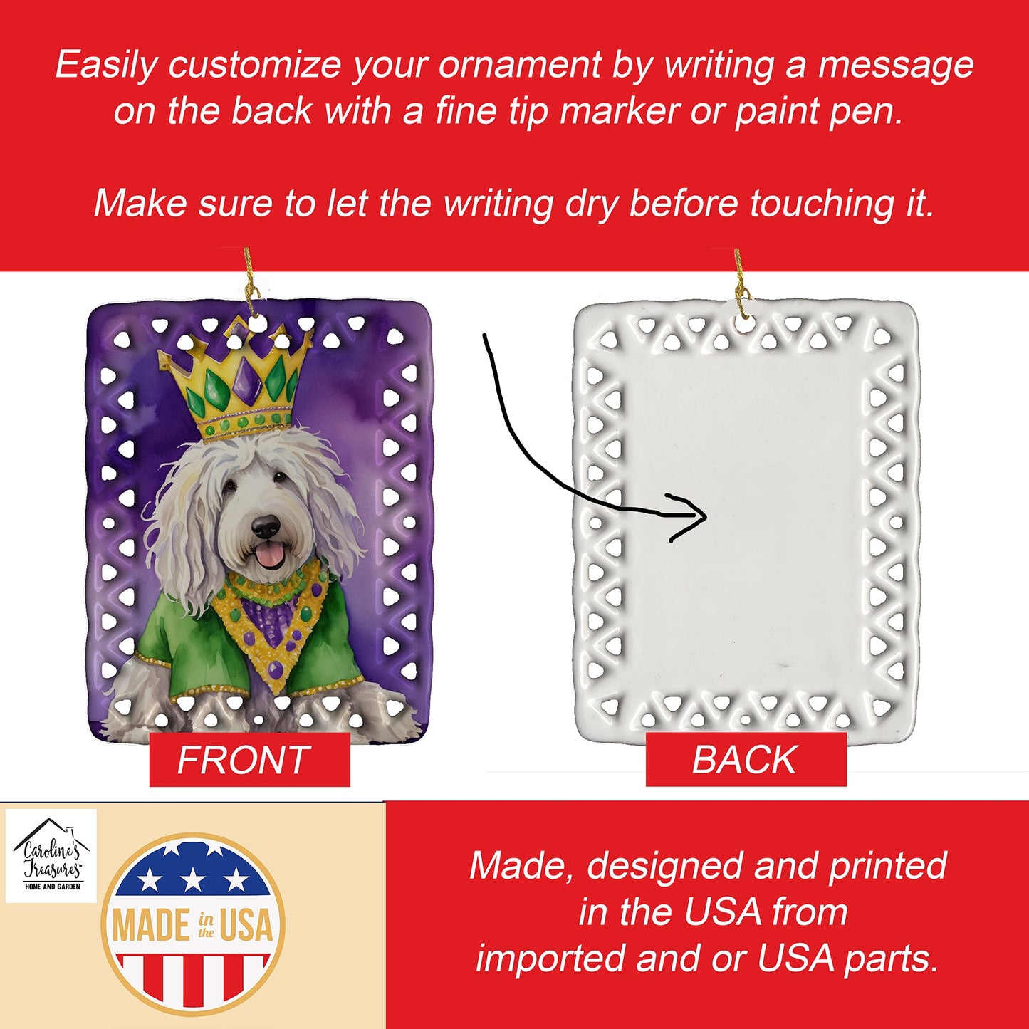 Komondor King of Mardi Gras Porcelain Ornament
