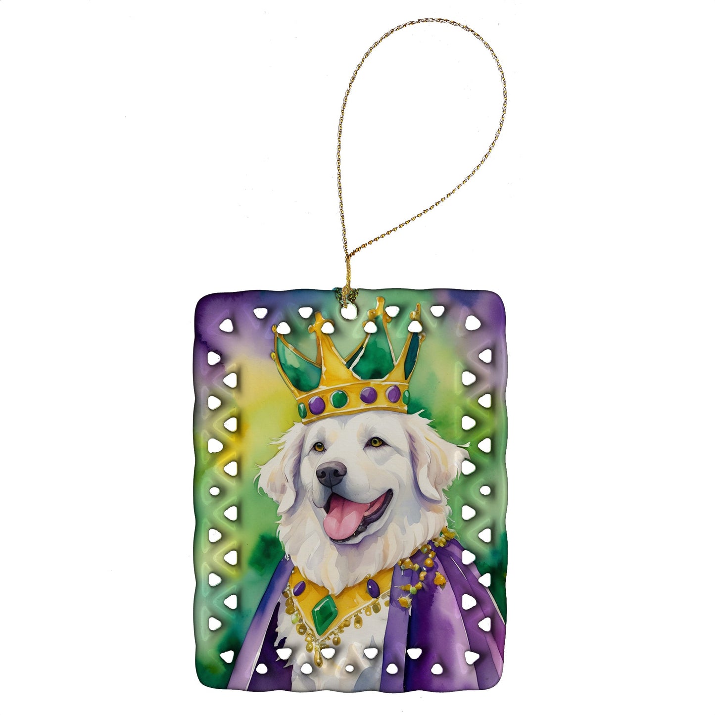 Kuvasz King of Mardi Gras Porcelain Ornament