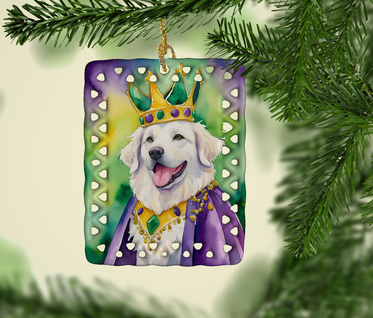 Kuvasz King of Mardi Gras Porcelain Ornament
