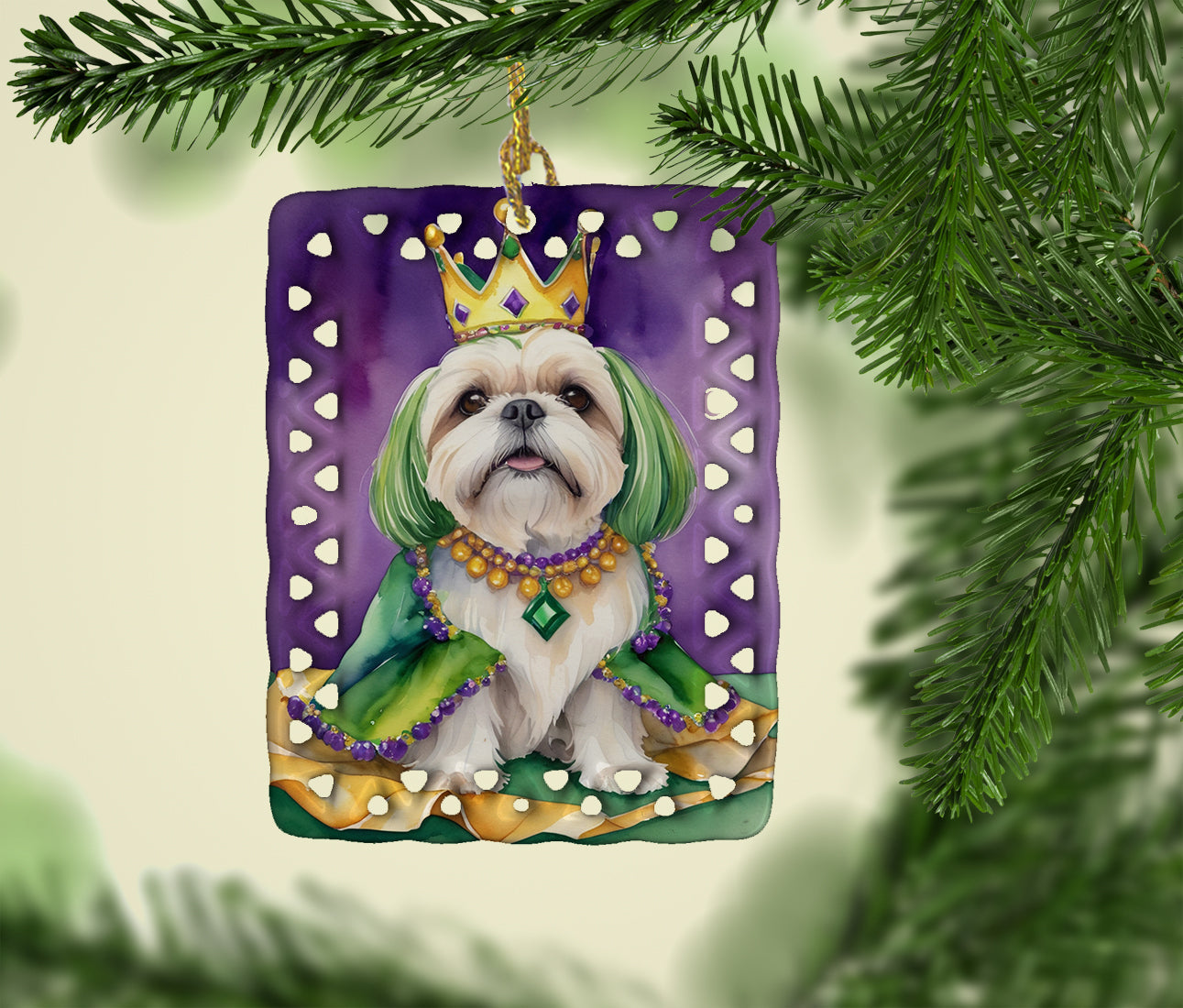 Lhasa Apso King of Mardi Gras Porcelain Ornament