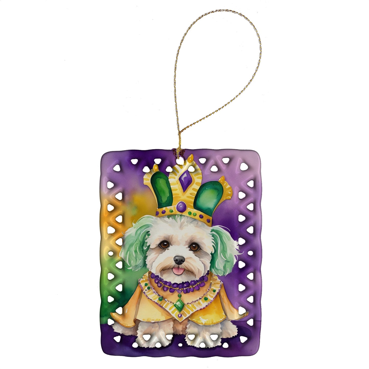 Maltipoo King of Mardi Gras Porcelain Ornament