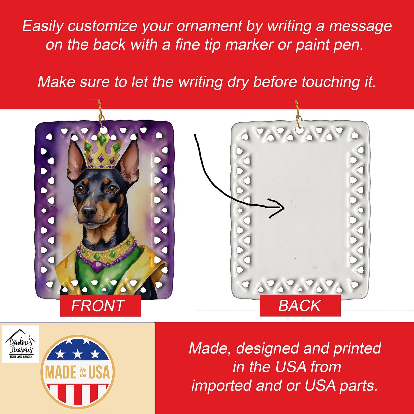 Manchester Terrier King of Mardi Gras Porcelain Ornament