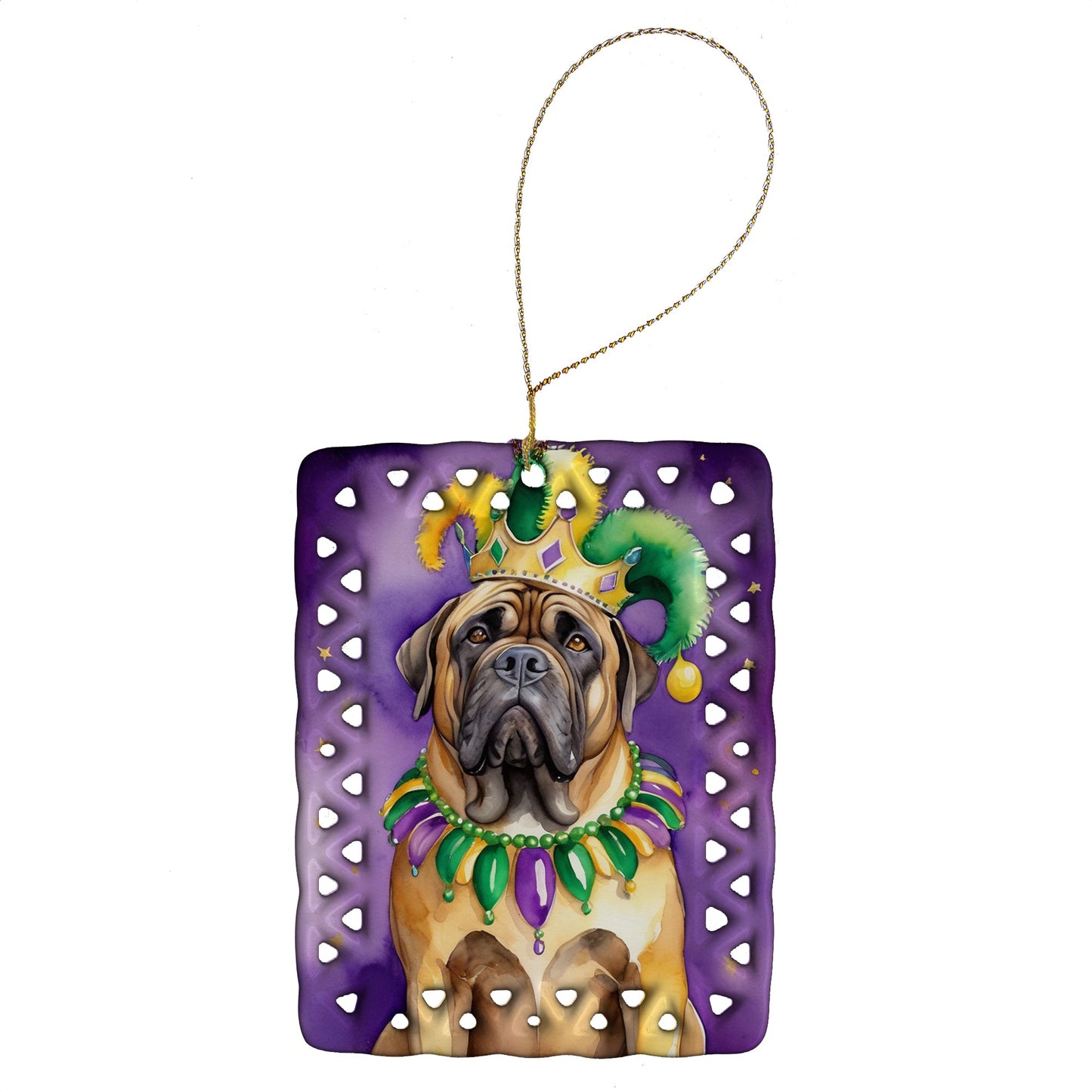 Mastiff King of Mardi Gras Porcelain Ornament