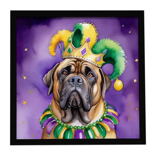 Mastiff King of Mardi Gras Framed Metal Print