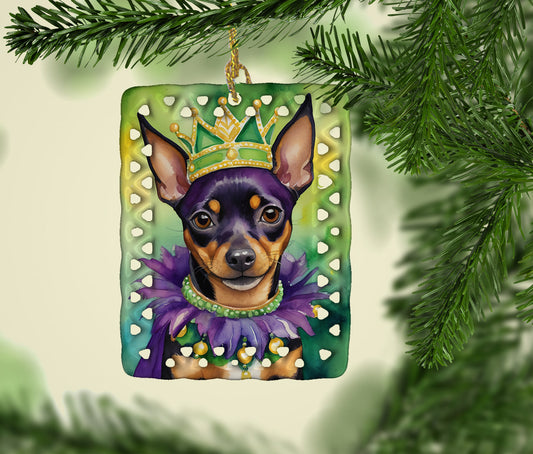 Miniature Pinscher King of Mardi Gras Porcelain Ornament