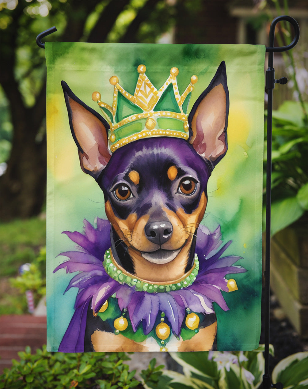 Miniature Pinscher King of Mardi Gras Garden Flag - Vibrant Dog-Themed Yard Decor by Caroline's Treasures