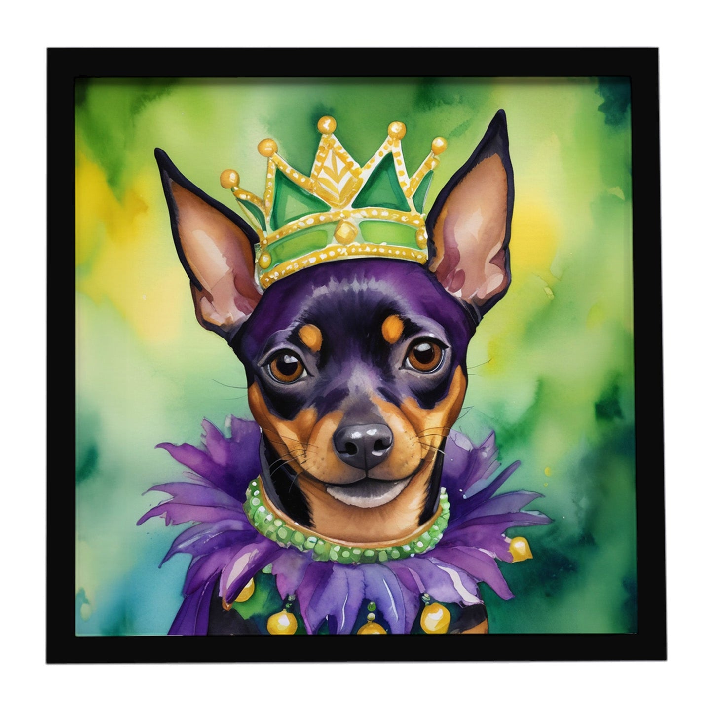 Miniature Pinscher King of Mardi Gras Framed Metal Print