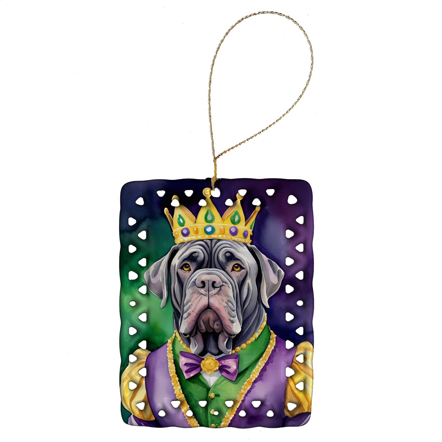 Neapolitan Mastiff King of Mardi Gras Porcelain Ornament