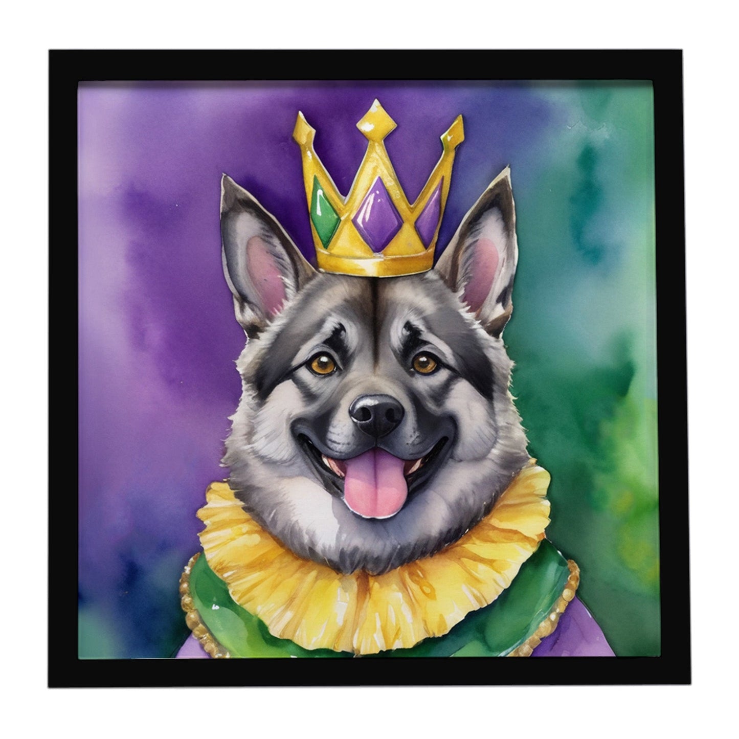Norwegian Elkhound King of Mardi Gras Framed Metal Print