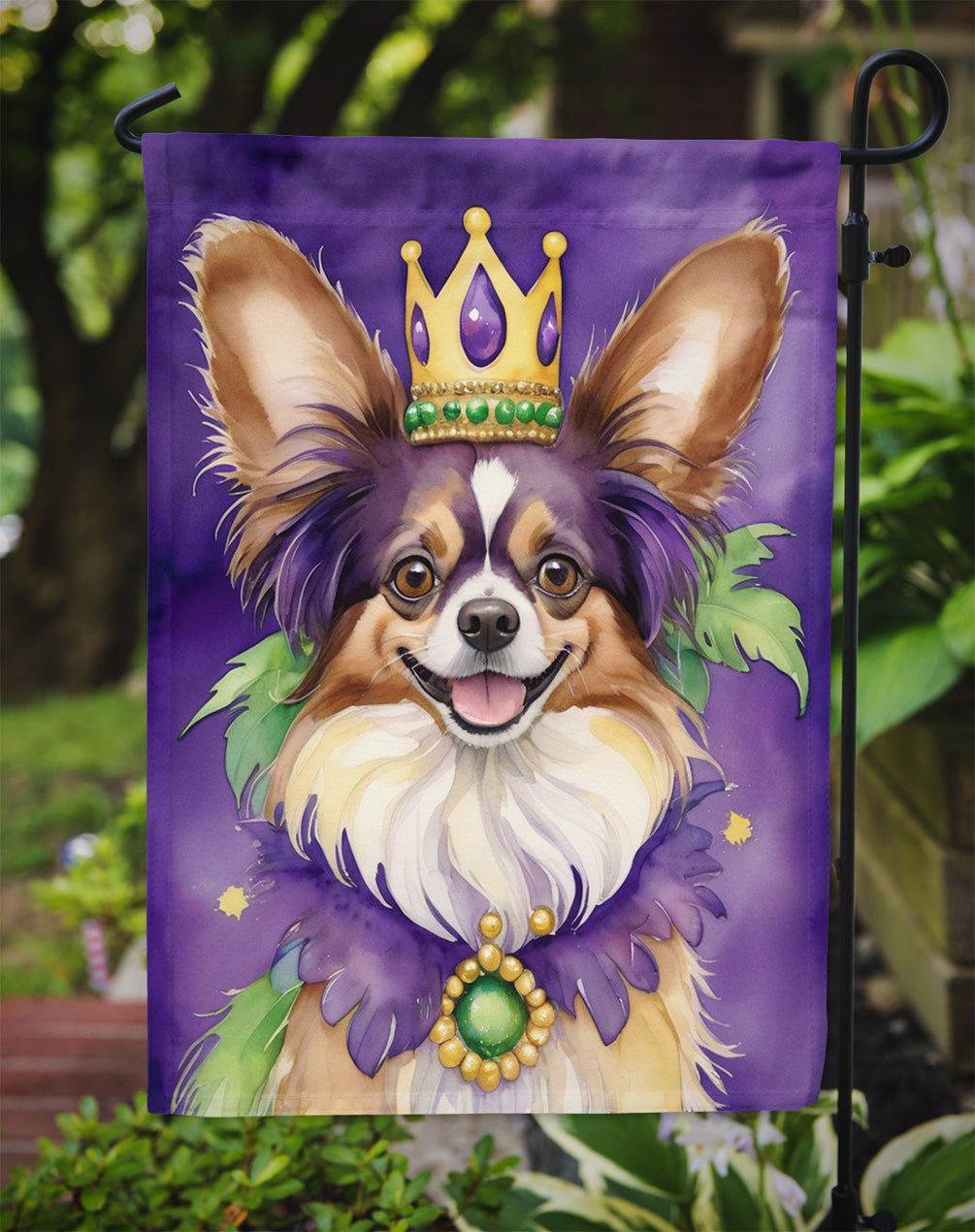 Papillon King of Mardi Gras Garden Flag - Vibrant Dog-Themed Yard Decor by Caroline's Treasures