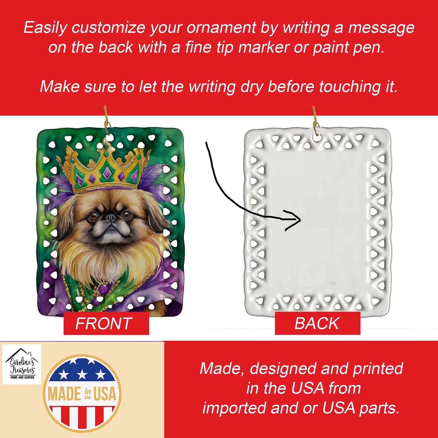 Pekingese King of Mardi Gras Porcelain Ornament