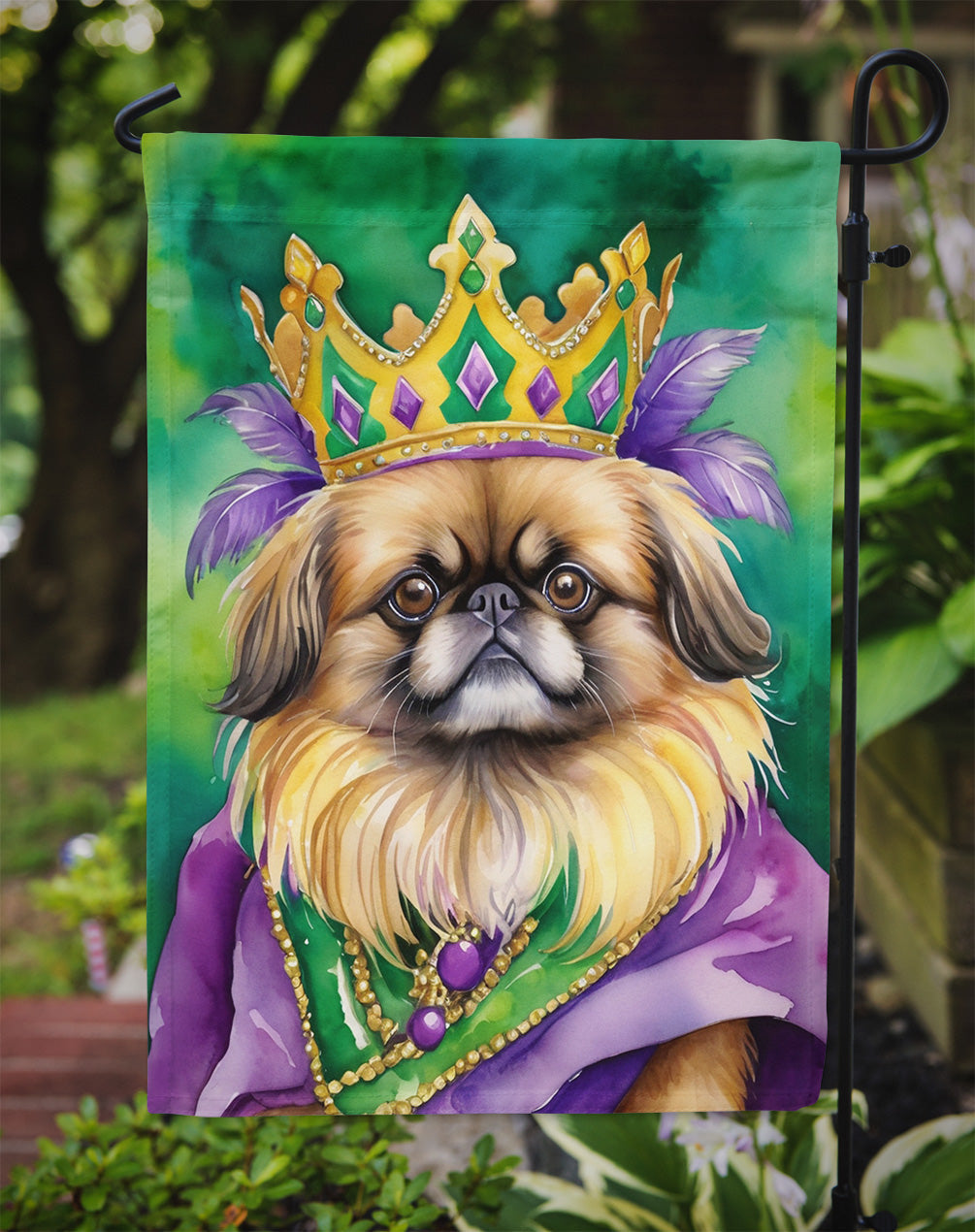 Pekingese King of Mardi Gras Garden Flag - Vibrant Dog-Themed Yard Decor by Caroline's Treasures