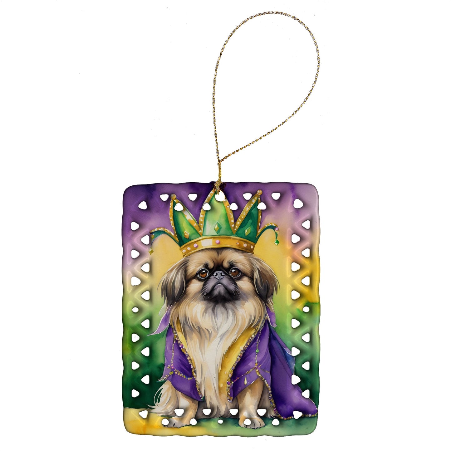 Pekingese King of Mardi Gras Porcelain Ornament