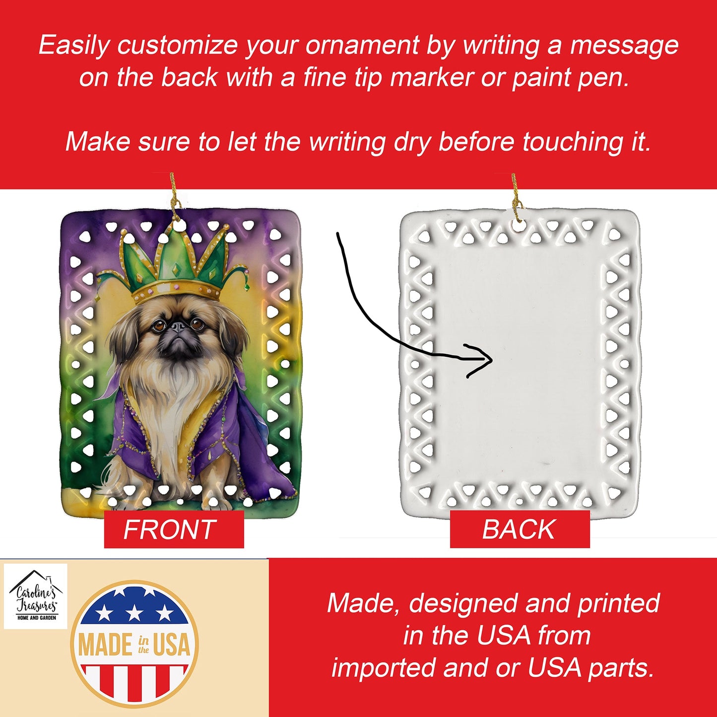 Pekingese King of Mardi Gras Porcelain Ornament