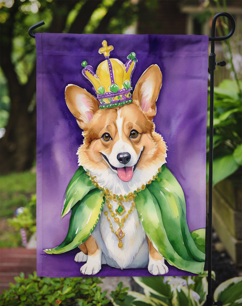 Corgi King of Mardi Gras Garden Flag - Vibrant Dog-Themed Yard Decor by Caroline's Treasures