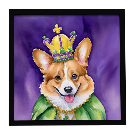 Corgi King of Mardi Gras Framed Metal Print