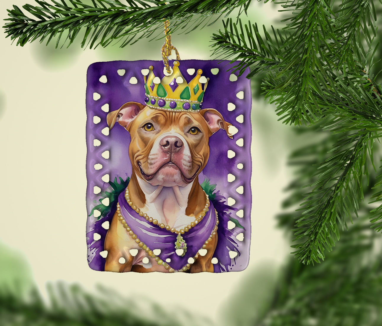 Pit Bull Terrier King of Mardi Gras Porcelain Ornament