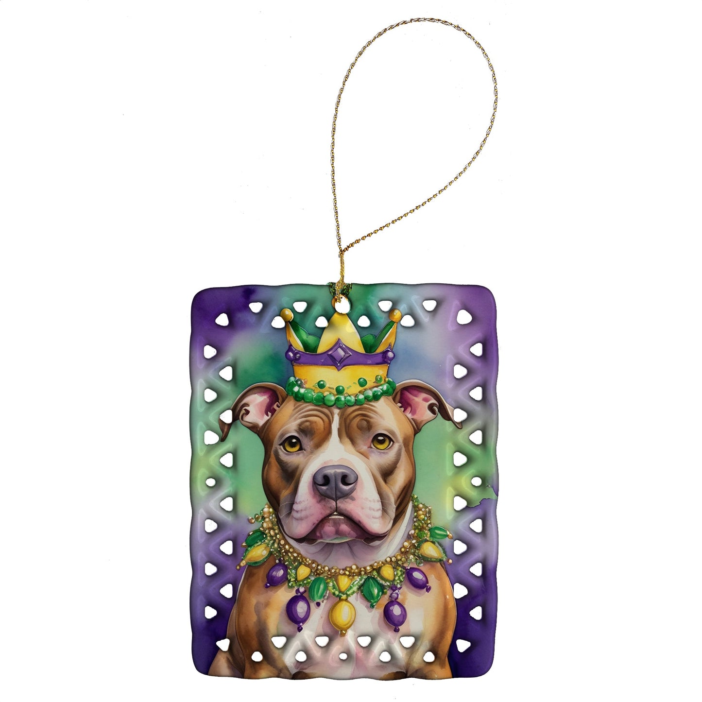 Pit Bull Terrier King of Mardi Gras Porcelain Ornament