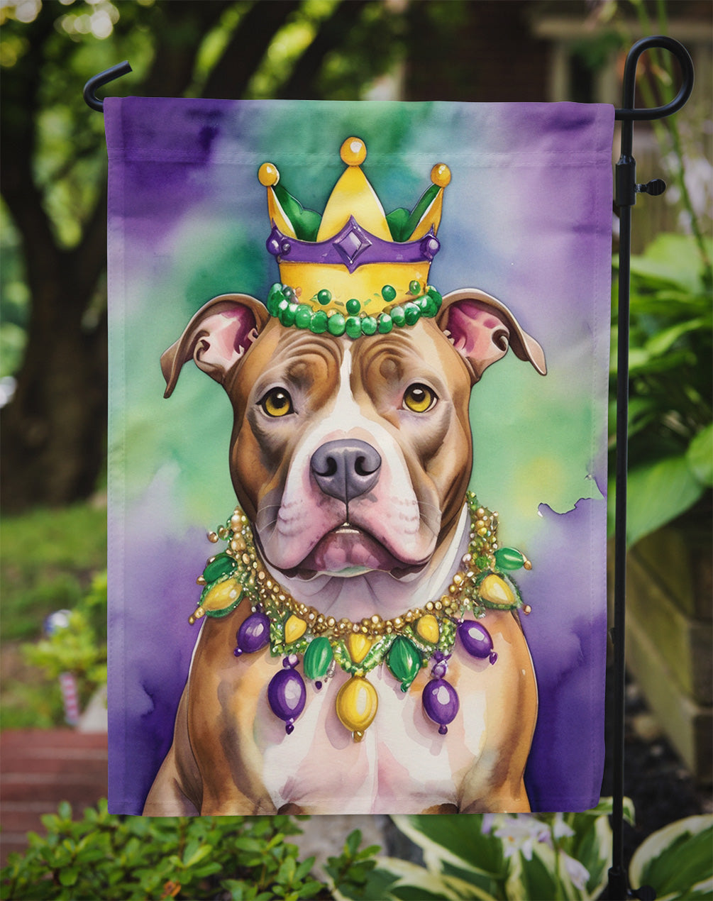 Pit Bull Terrier King of Mardi Gras Garden Flag - Vibrant Dog-Themed Yard Decor by Caroline's Treasures