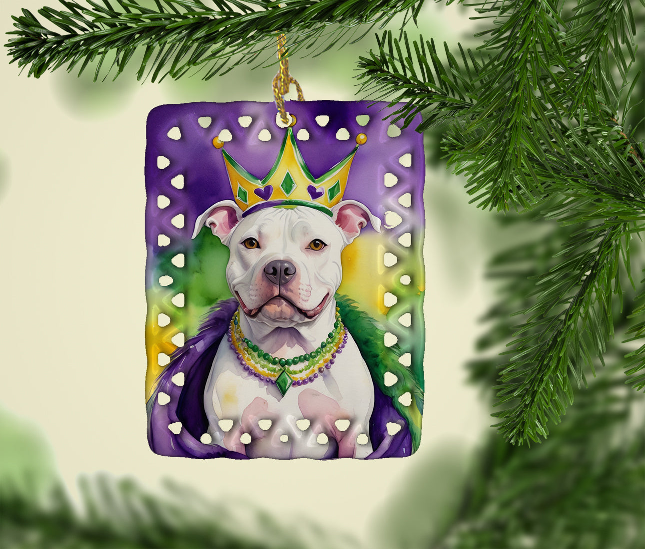 Pit Bull Terrier King of Mardi Gras Porcelain Ornament