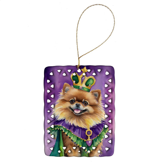 Pomeranian King of Mardi Gras Porcelain Ornament