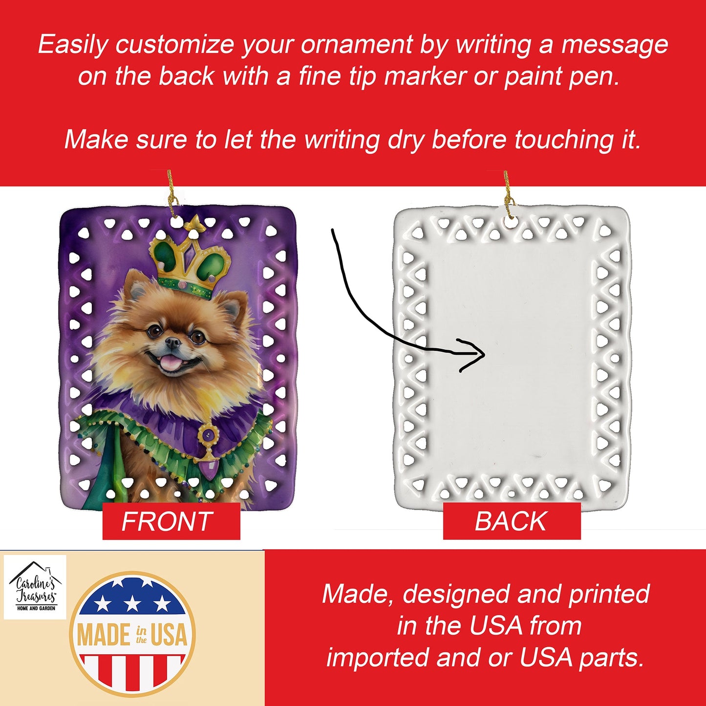 Pomeranian King of Mardi Gras Porcelain Ornament