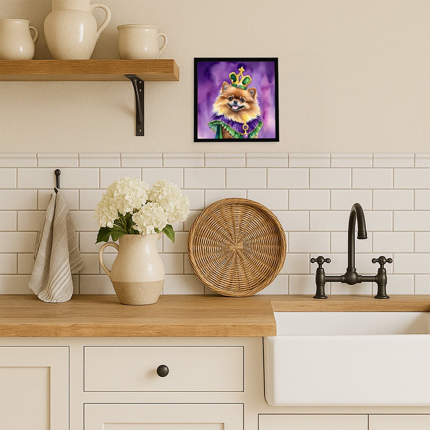 Pomeranian King of Mardi Gras Framed Metal Print