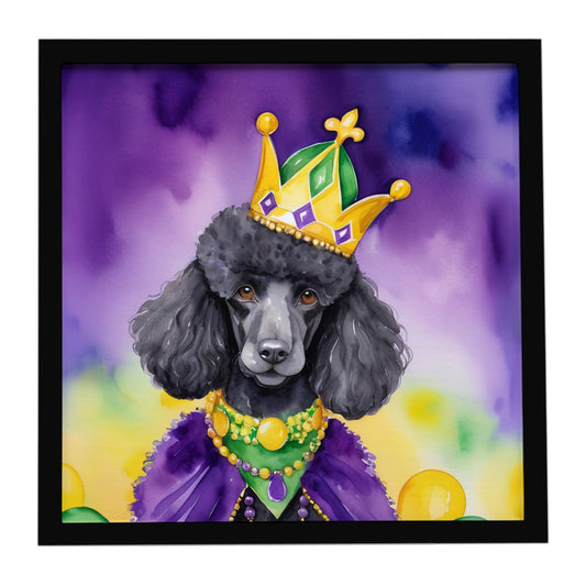 Black Poodle King of Mardi Gras Framed Metal Print