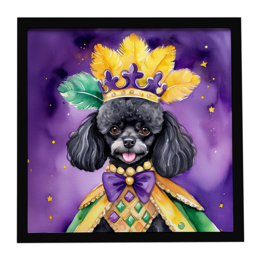 Black Poodle King of Mardi Gras Framed Metal Print