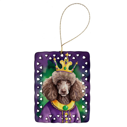 Chocolate Poodle King of Mardi Gras Porcelain Ornament