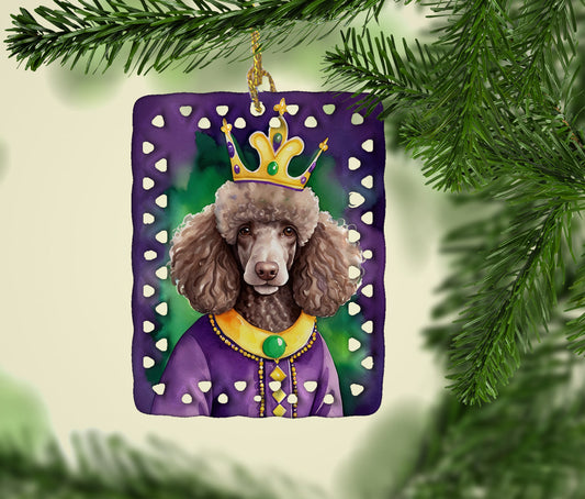 Chocolate Poodle King of Mardi Gras Porcelain Ornament