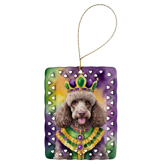 Chocolate Poodle King of Mardi Gras Porcelain Ornament